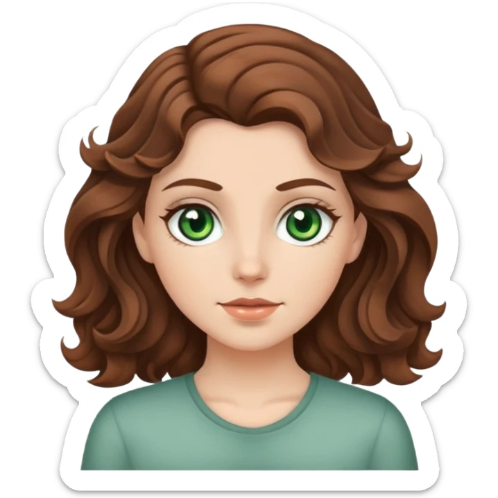 a white girl with gray-green eyes and brown wavy hair sticker