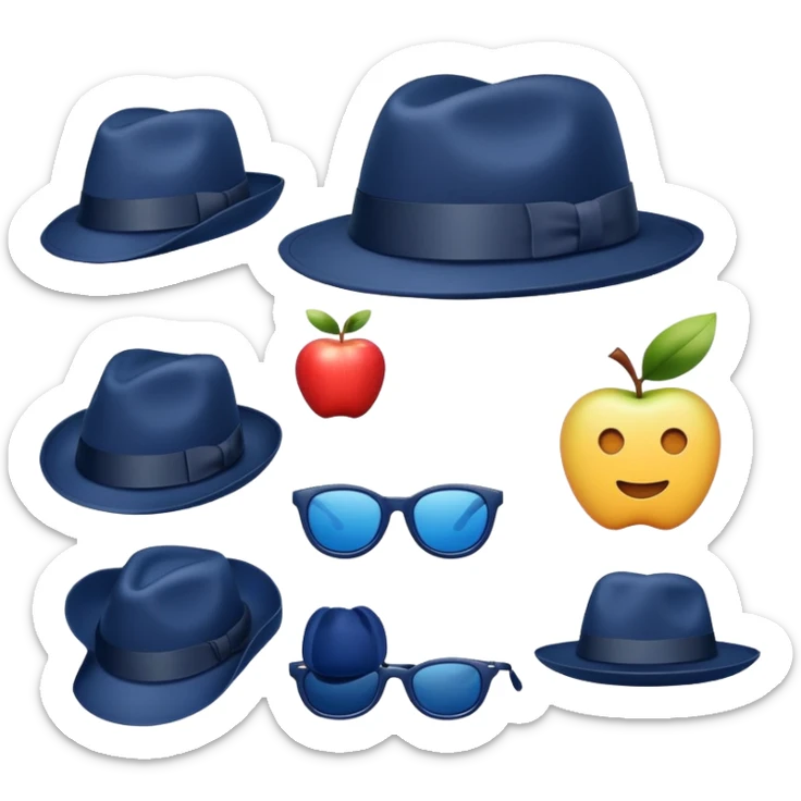 A fedora emoji in the style of Apple emojis, with a sleek and modern look, navy blue color. sticker