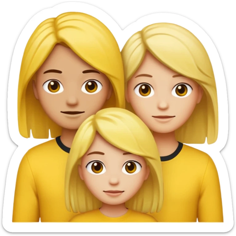 three people, all yellow emoji skin color but different hair colors next to each other  sticker