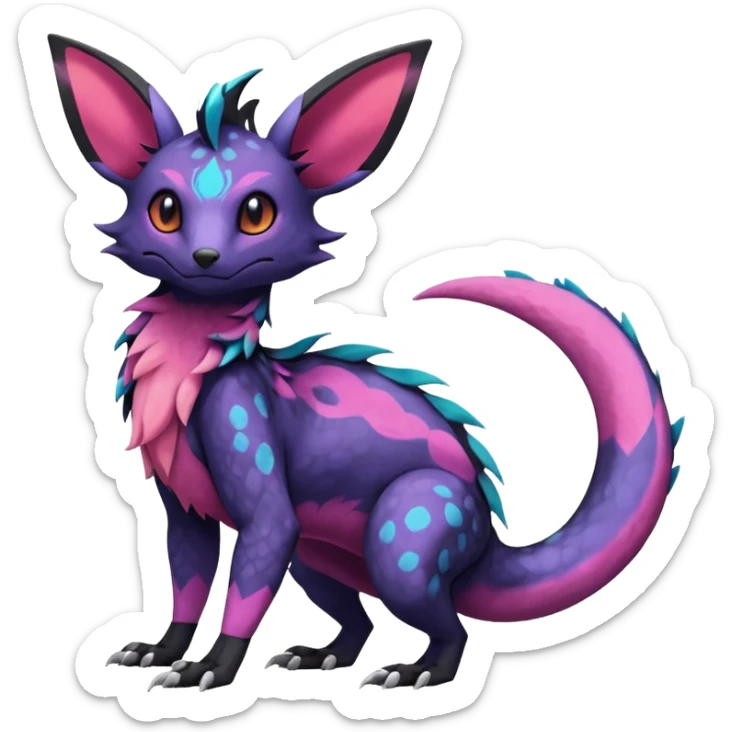 Rare epic aesthetic colorful Salandit-Noibat-Eevee-Genet-species-Fakemon-hybrid-creature, with markings, full body sticker