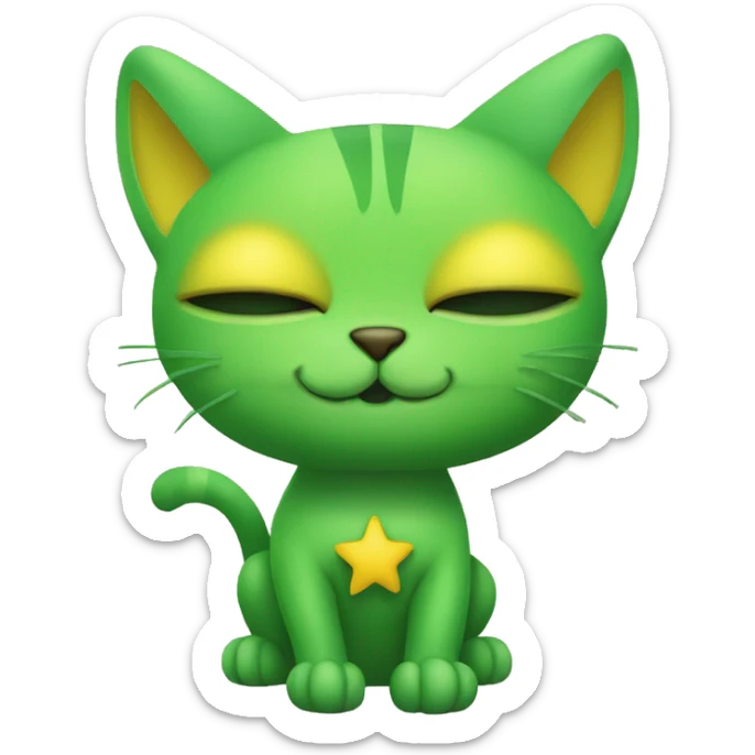 A Green Alien Cat with green and yellow antennae at the tips with a yellow star in the torso sticker