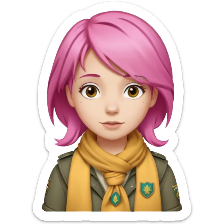 scout girl with pink hair and not the uniform only scarf and normal clothing sticker