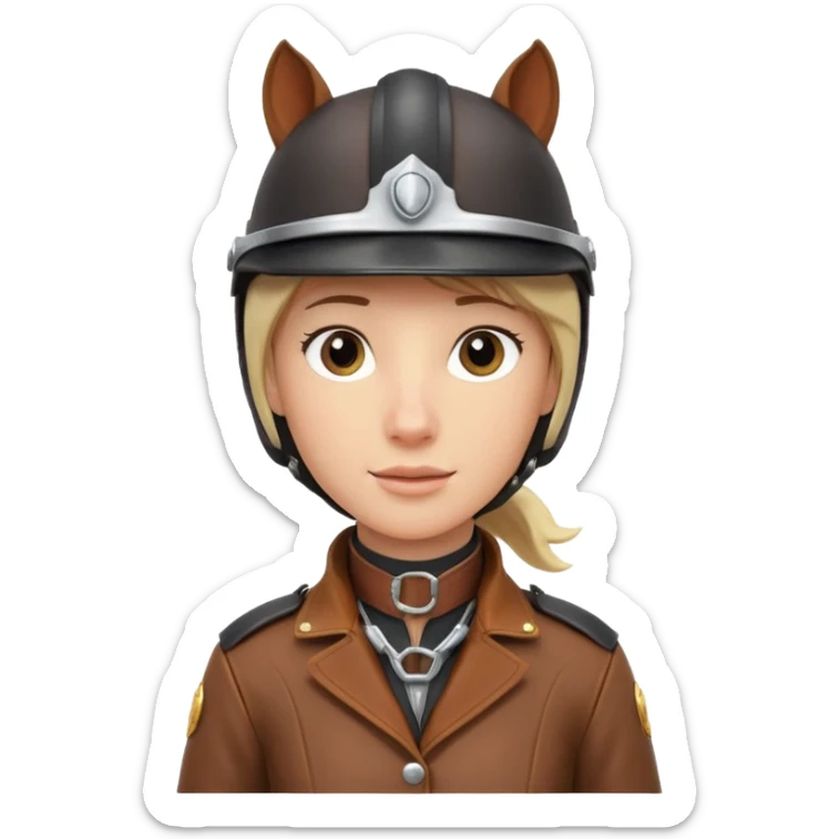 horse rider portrait, head and shoulders only, wearing riding helmet, leather jacket collar, confident expression, subtle horse tack strap visible, 3D cartoon, mobile game icon style, clean background, no text, no watermark
 sticker