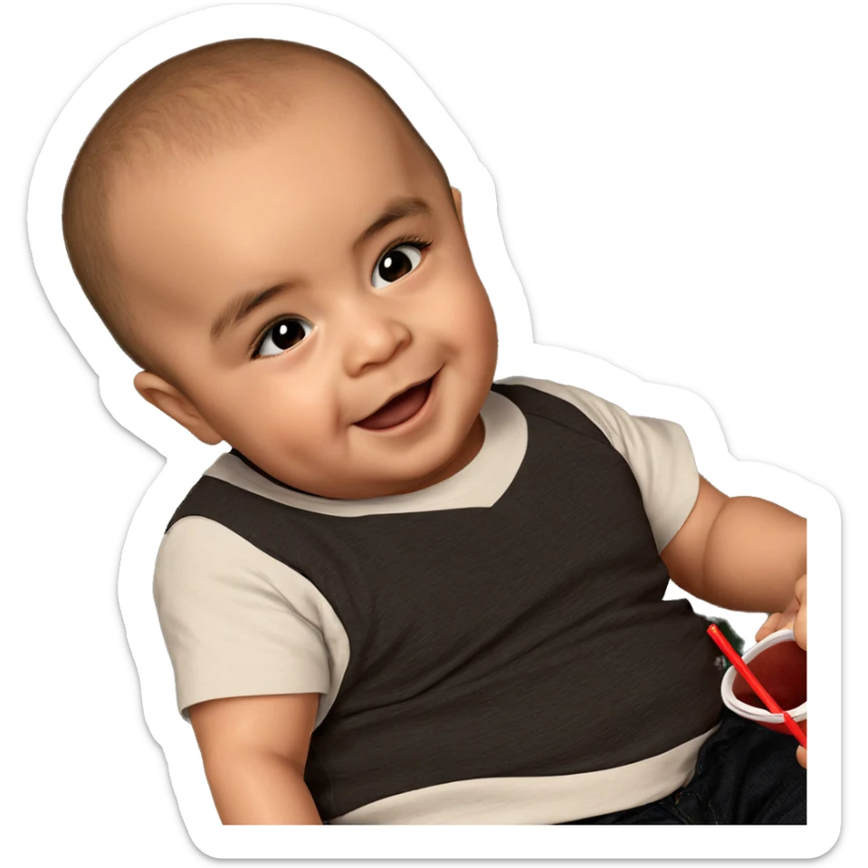 bald boy with drinking straw sticker