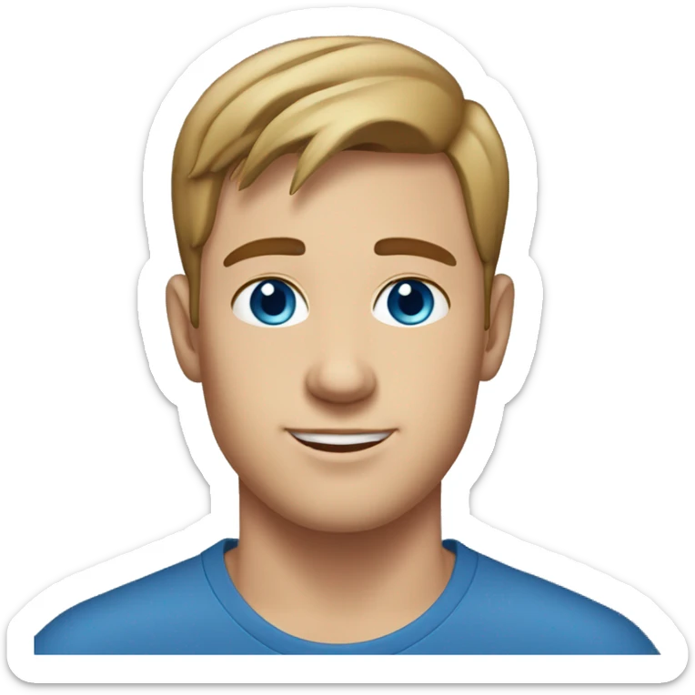 A 22 year old, white man, with short brown hair,   with blue eyes wearing a t-shirt. sticker