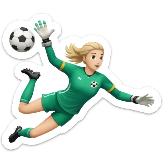 make a girl goalie diving through the air with a soccer ball in her hands sticker