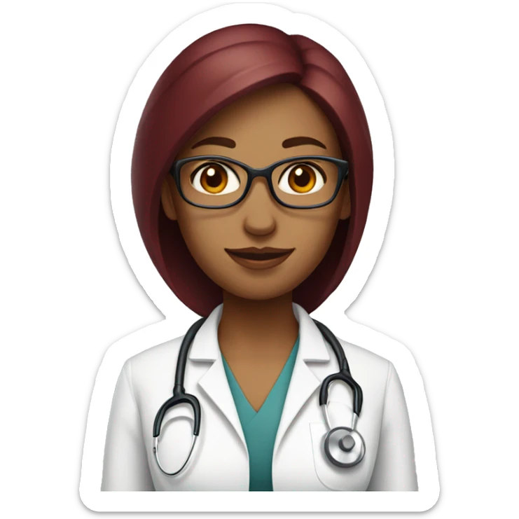 Woman doctor with dark red hair wearing stethoscope without glasses sticker