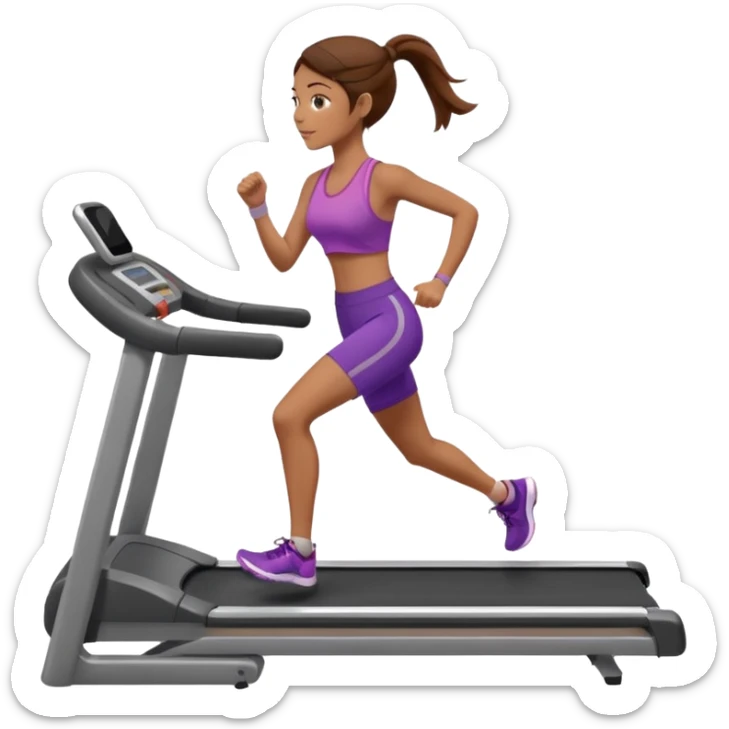 Full hyperrealistic pencil drawing of athletic girl with brown hair doing cardio on treadmill sticker