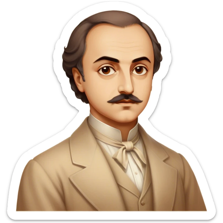Cinematic Realistic Khalil Gibran Portrait Emoji, depicted as a poetic visionary with gentle thoughtful eyes in classic attire, rendered with soft textures and warm ethereal lighting that captures his literary spirit. sticker