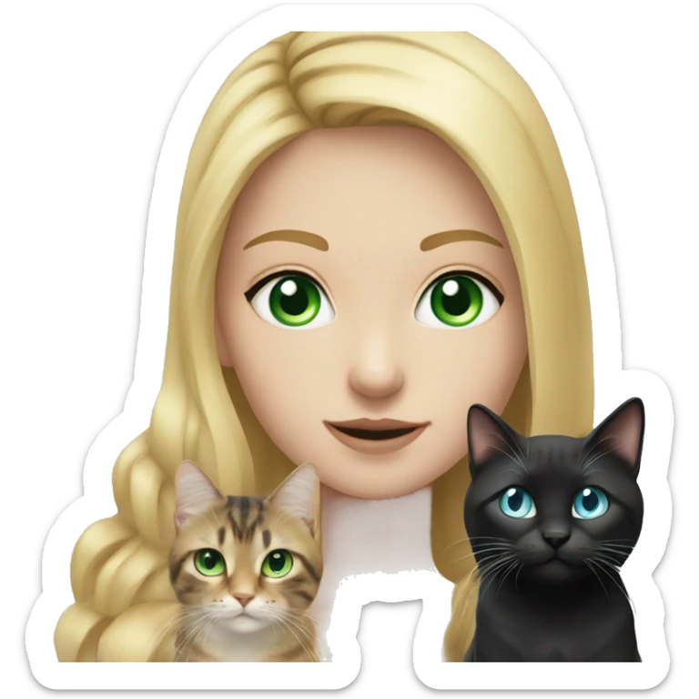 girl with blue eyes, with long blond hair with black tabby cat with green eyes sticker