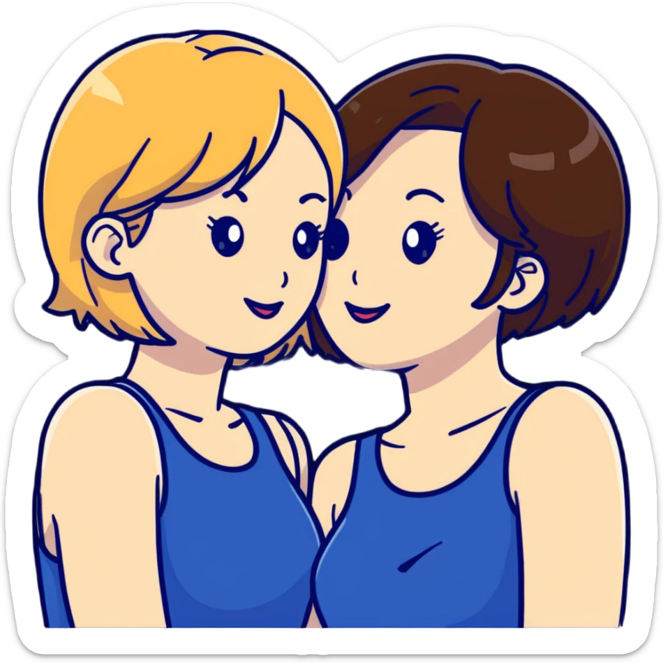 Two women flirting, one with short brown hair and the other with long blonde hair sticker