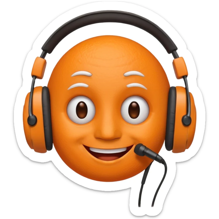 Orange happy face emoji with a couple of hair,headphones,and antennas. sticker
