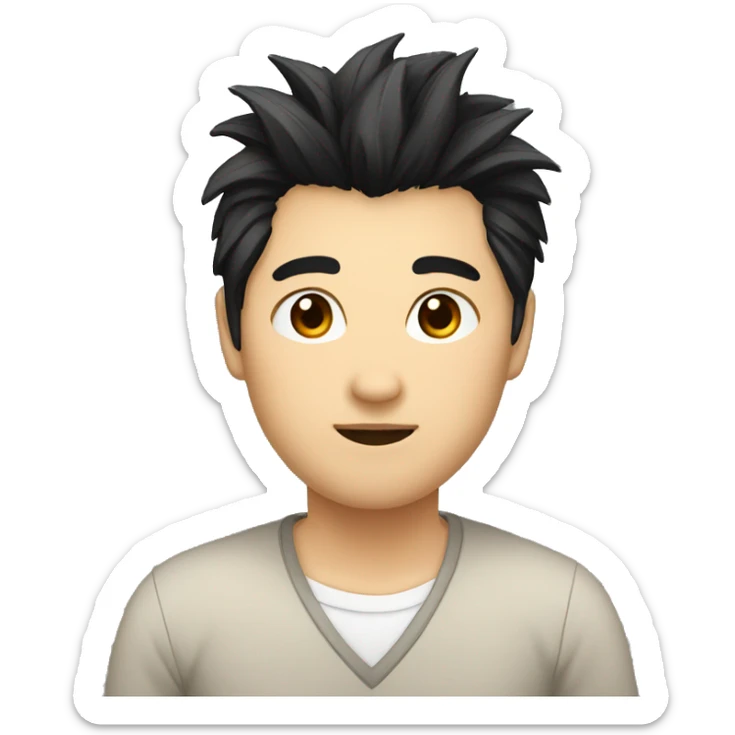 Asian, round face, brown eyes, spiked hair, black hair, teacher sticker