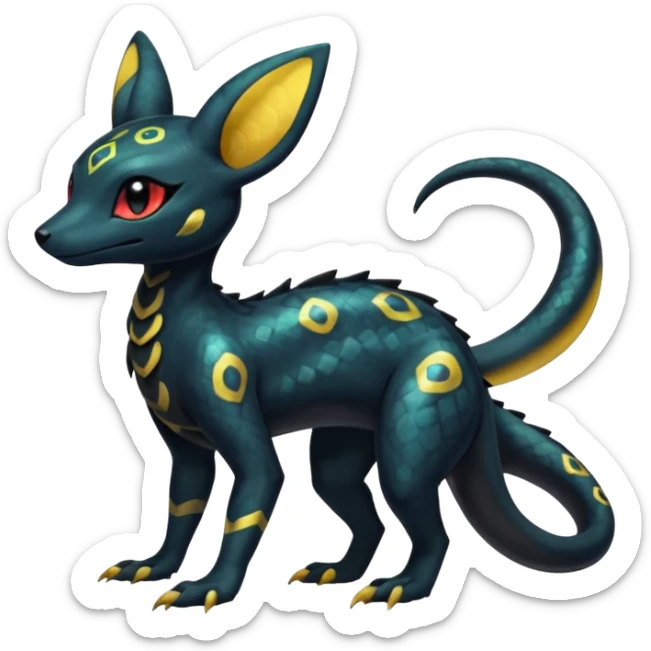 Shiny beautiful gorgeous ethereal Scaley Exotic Salandit-Umbreon-Fakémon-hybrid-creature (full body) sticker