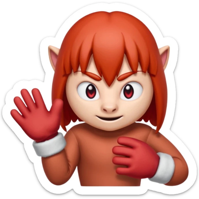 Sonic the hedgehogs friend knuckles a red animal with peach arms and white gloves he’s a echidna with red eyes and mittens with two horns on the knuckles sticker