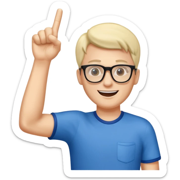 A slim man with glasses, pumping the foam finger in the air with bright enthusiasm. sticker