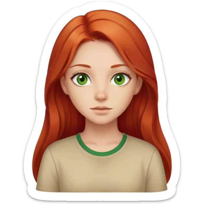 Girl with middle part long red hair and green eyes beige shirt sticker