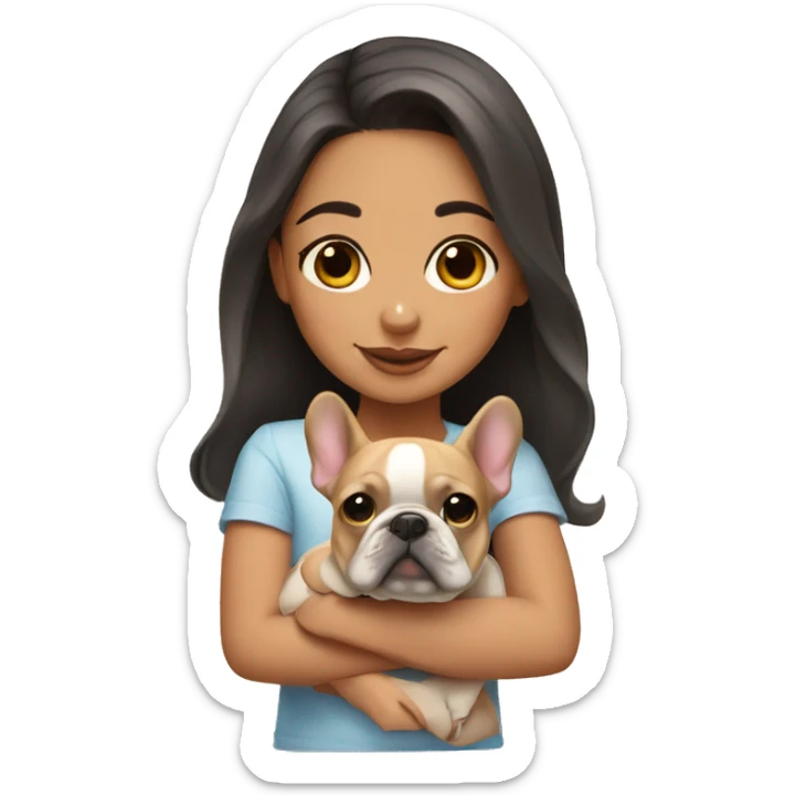 Cute hispanic girl with a tan French bulldog sticker