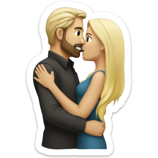 a man with blond hair and beard kissing a woman with dark hair sticker