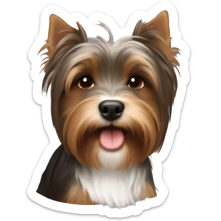 Deep Brown and white Yorkshire Terrier Kissing brown hair Girl smile  sticker