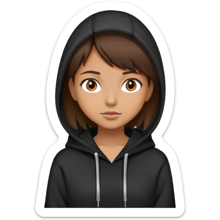 girl with short hair, brown eyes in black hoodie sticker
