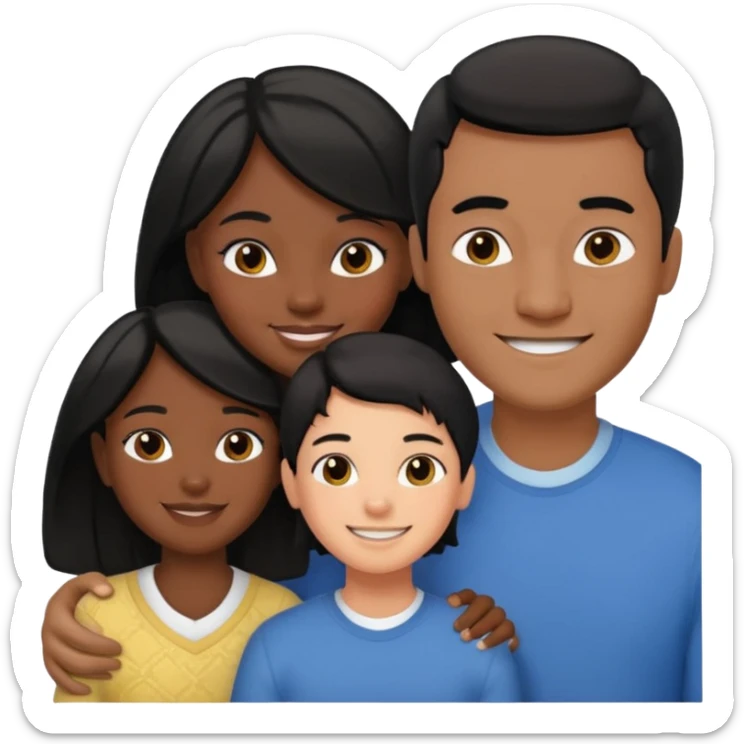 Couple of married man and woman with one kid teenager on the middle with black hair sticker