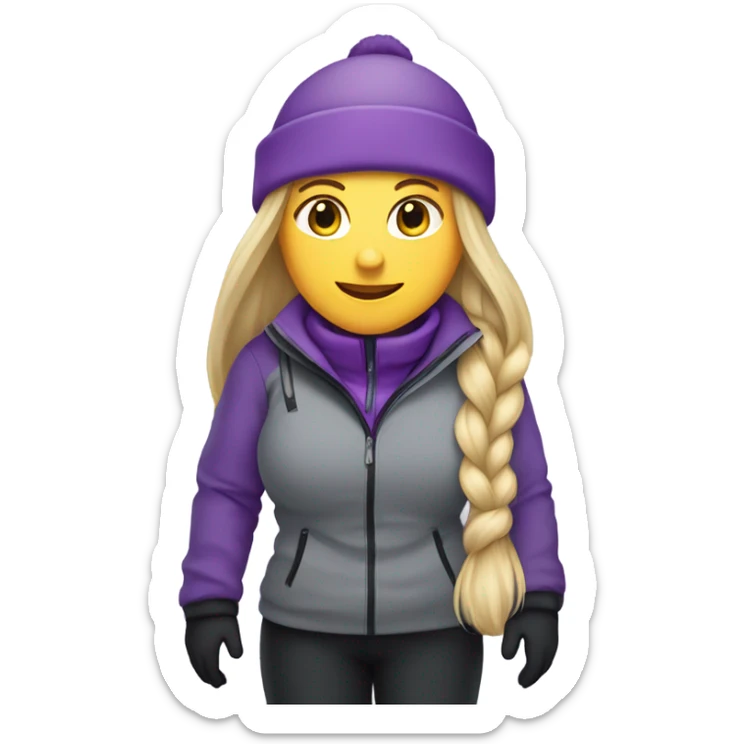 Chubby female long blonde hair skier with purpley-grey jacket and black pants showing whole body in high resolution sticker