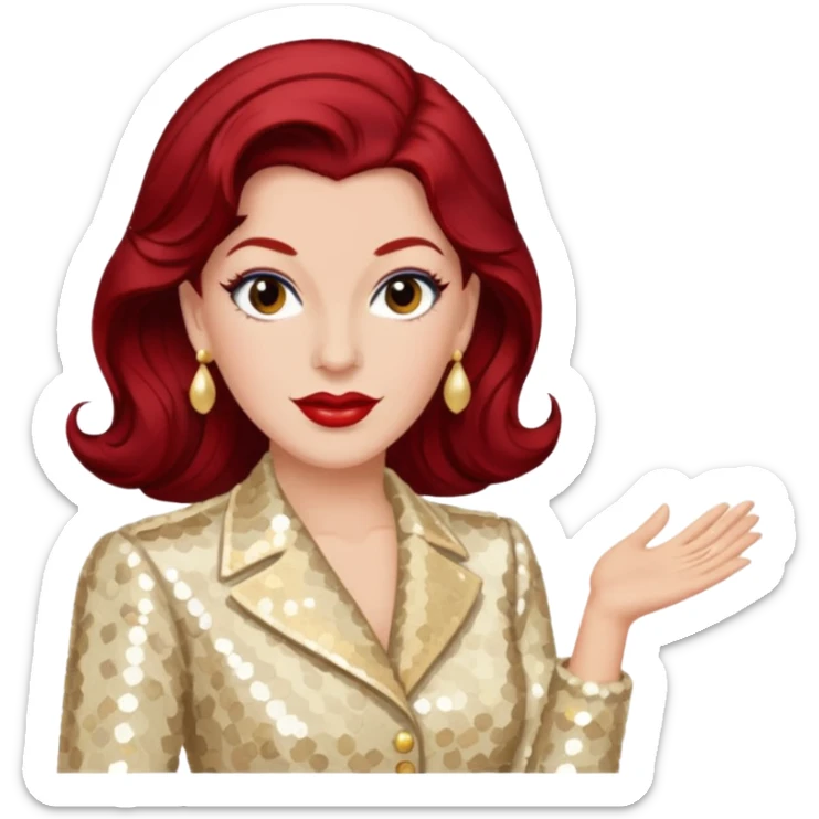 LaVerne Andrews from The Andrews Sisters with dark red hair, cream sequin outfit sticker