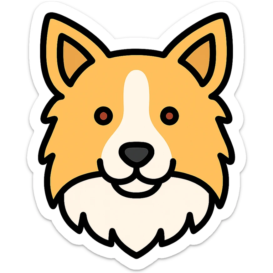 blonde and white border collie dog icon with color outline and black outlines sticker