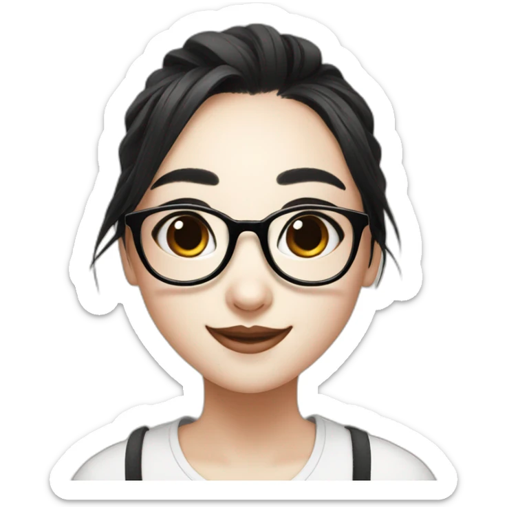 panda and girl with black hair, with glasses and nice smiling sticker