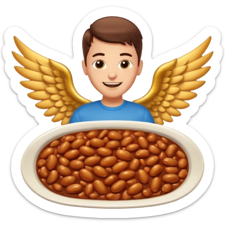 Create baked beans with wings on them with teenager boys people’s faces on them  sticker