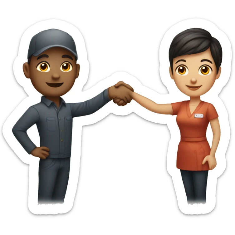 restaurant owner and blogger shaking hands, both with fair skin, in great detail sticker