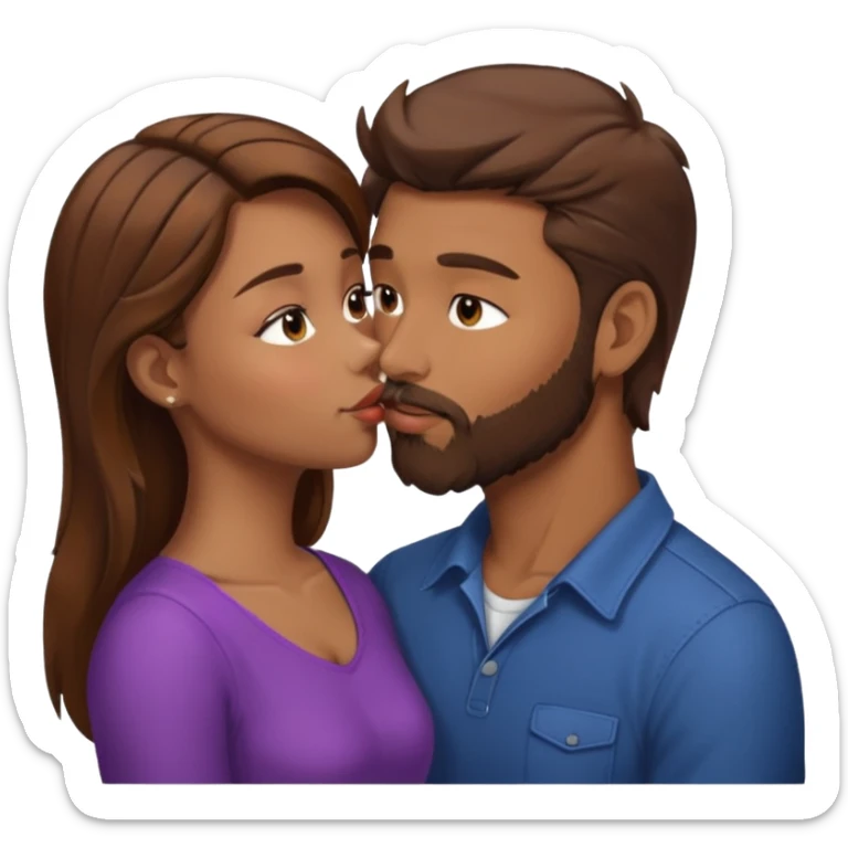 Man with brown hair and a beard kissing a girl with brown hair sticker