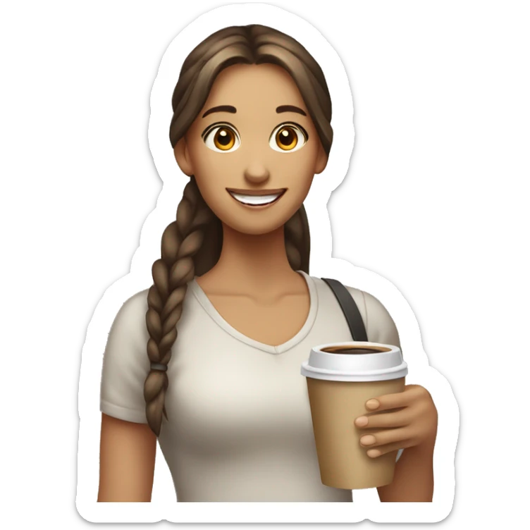 smiling girl with long hair ponytail standing with a coffee in her hands sticker