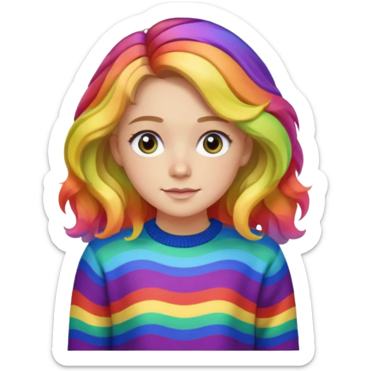 Lila renkli dalgalı saç beyaz tenrengi hafif çekik gözlü uzun kollu gökkuşağı swit sticker