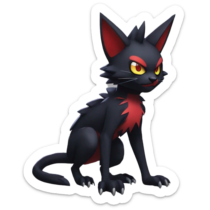 Black Anthro Cool Punk Noibat-Litten-Fakemon-fursona with fangs and red markings Full Body sticker