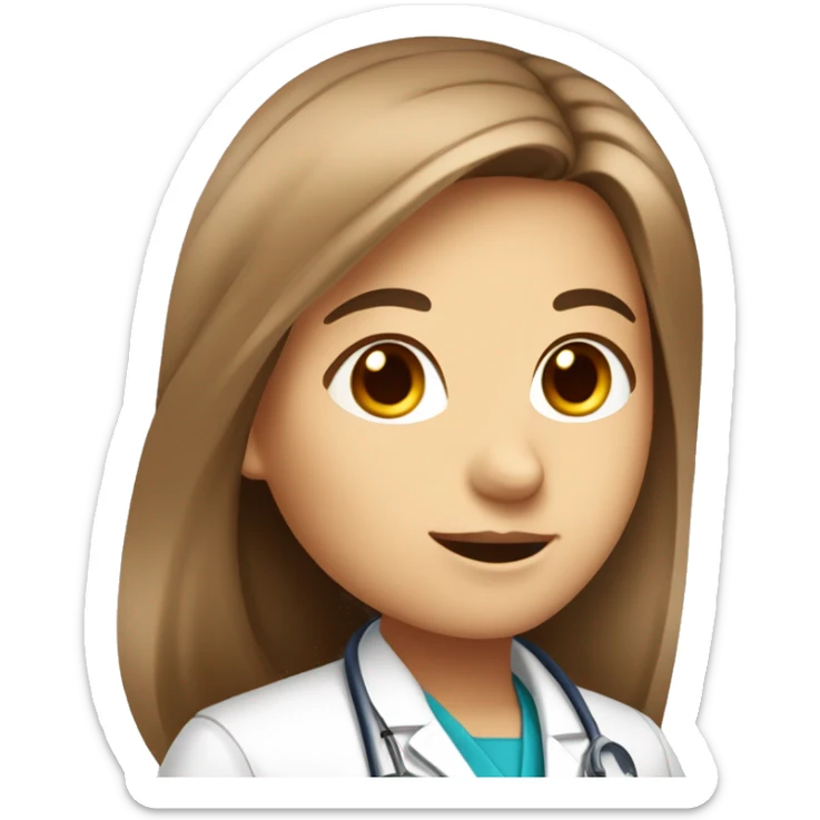 A biologist Girl: Brown, long and straight hair, blue eyes, and medical coat and chemical tests tube  sticker