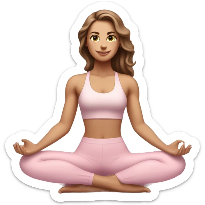 White girl with brown hair in light pink workout set on yoga mat sticker