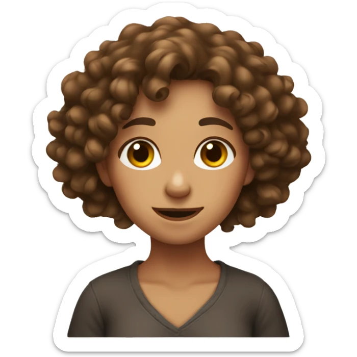 girl with brown curly hair with her hands around her neck in a joking way  sticker