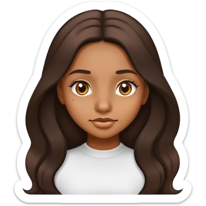 light brown skin girl with dark brown long hair pretty emoji nose sticker