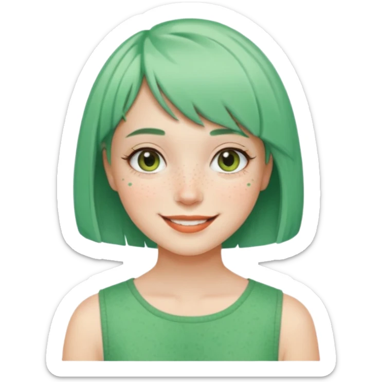 Girl with Mint Bob Cut – short green hair, cheerful smile. sticker