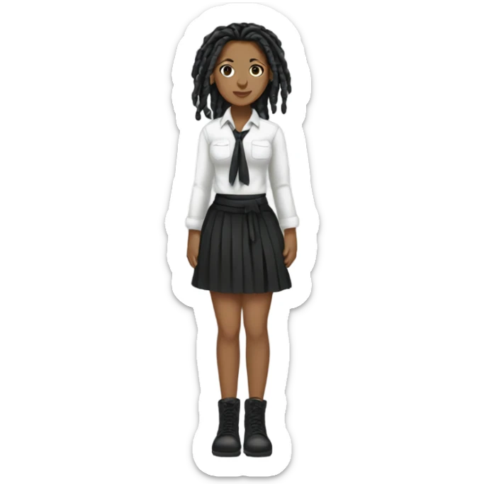 Tan girl with black locs dark white tied shirt black skirt full body sticker