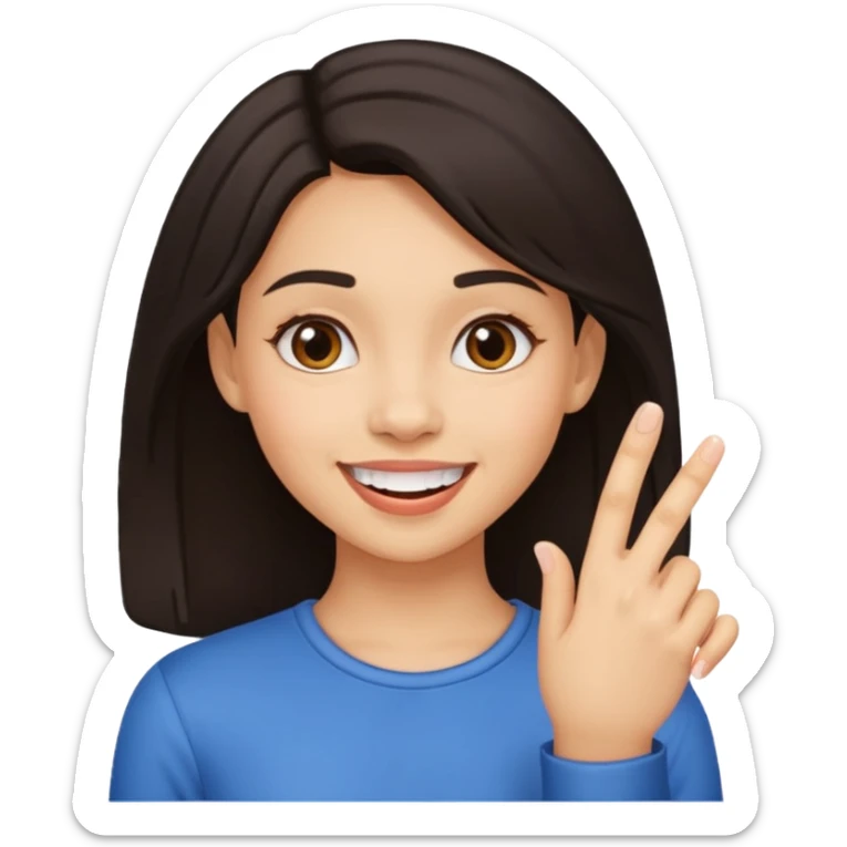 Emoji de una chica con el dedo sobre una esquina de los dientes sonriendo de forma coqueta   sticker