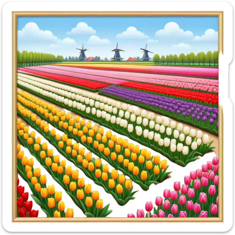 Cinematic Realistic Keukenhof Gardens Landmark Emoji, showcasing expansive tulip fields rendered with crisp, lifelike detail and radiant lighting. sticker