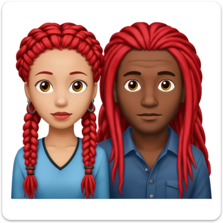 red long dreads lightskin woman and dark hair braids dark skin man  sticker