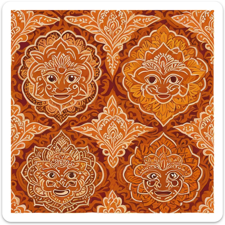 Cinematic Realistic Indonesian Batik Pop Culture Emoji, showcasing intricate, colorful batik patterns rendered with detailed textures and vibrant, cultural lighting. sticker