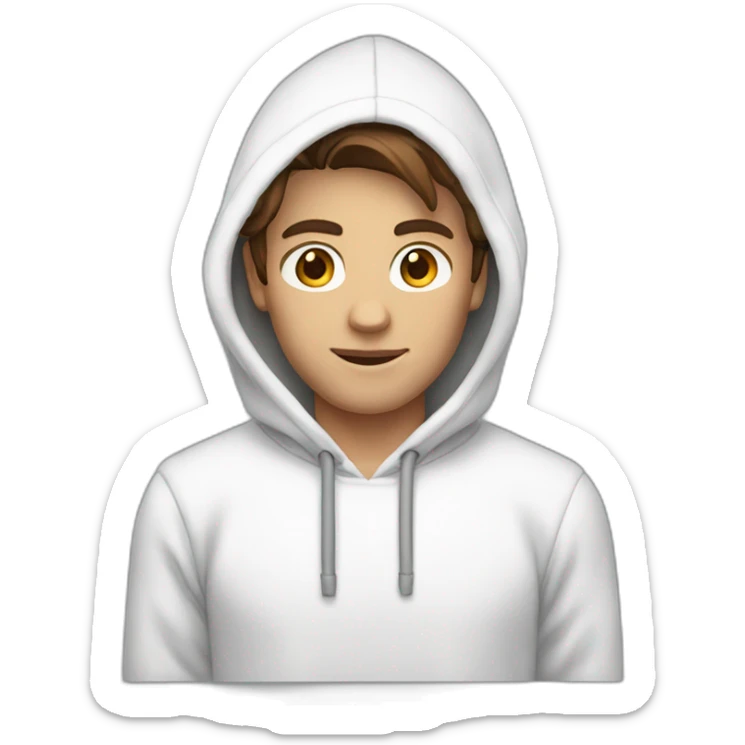 male with brown hair and brown eyes and wears a white hoodie sticker