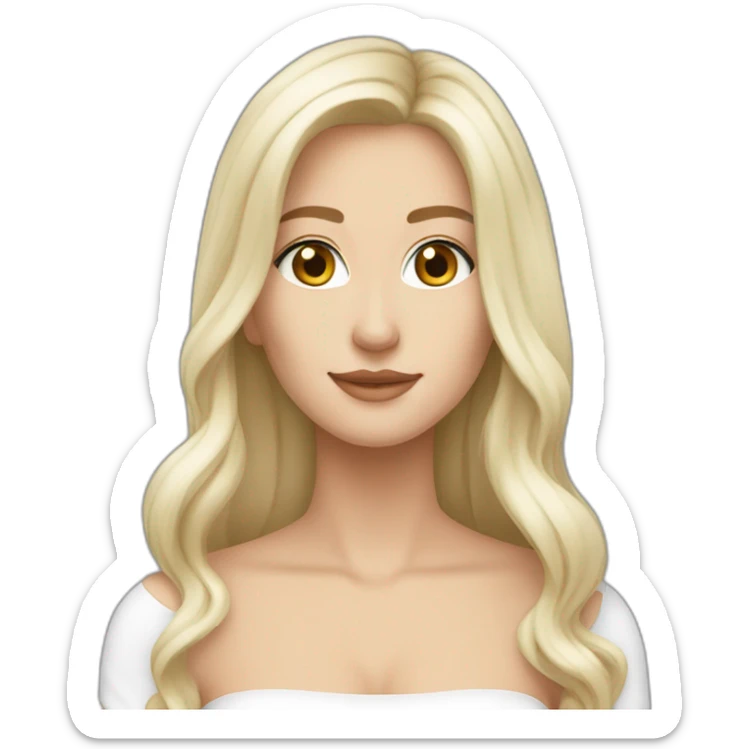 caucasian long hair blonde brown eyes strapless white top gray tight mini skirt sticker