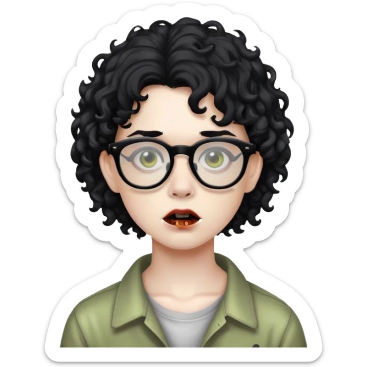 teen zombie with black curly hair with black glasses sticker