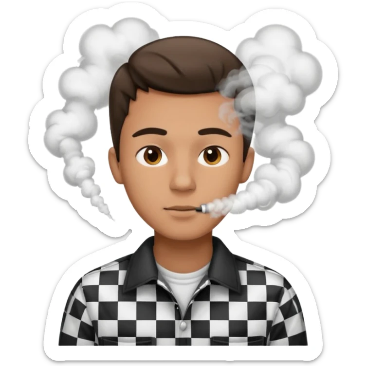 Vaquero camisa de cuadros blanca con negro  joven sacando humo d ela boca  sticker